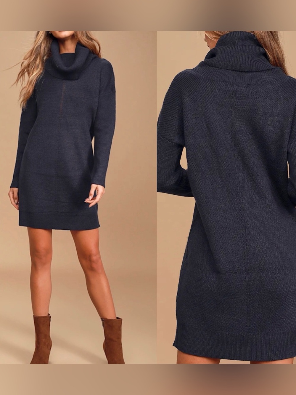 Lulus Tea Reader Navy Blue Sweater Dress Long Sleeve Mini Size XL